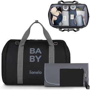 lionelo Ida Mom Bag, Borsa termica per passeggino, 2 tasche interne per bottiglie, per salviette, fasciatoio, borsa per cosmetici, tracolla per il fissaggio al passeggino (BLUE) (IDA, Nero)