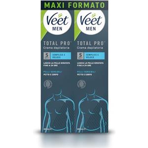 Veet Men Crema Depilatoria Uomo Petto e Corpo Pelli Sensibili, Dermatologicamente Testata, Formato Convenienza 400 ml (2 Confezioni x 200 ml)