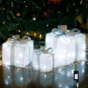 CCLIFE Led Addobbi Natalizi 3pcs, Versione a Corrente, Decorazioni Natale per la Casa, Pacchi Regalo Luminosi, Luce Fredda, CushHom