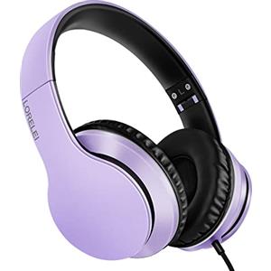 LORELEI X6 - Cuffie over-ear con microfono, leggere, pieghevoli e portatili, con bassi stereo e cavo da 1,45 m, senza groviglio, cuffie cablate per smartphone, tablet MP3/4 (viola-nero)