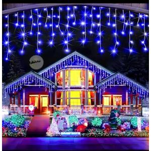 Partenopea Tenda luminosa esterno natalizia luci a 380 led da balcone decorazioni di Natale feste eventi bassa tensione 31V gioco flash bianco (Luce blu fissa + fredda flash, 10 metri)