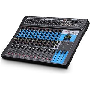 BOMGE Console professionale Mixer Sound Board 12 canali sistema da scrivania w/interfaccia audio USB registrazione USB-B, funzione BT, 99 effetti DSP, alimentazione phantom 48V Stereo DJ Studio FX