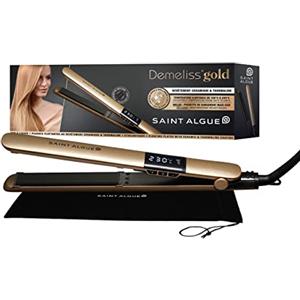 Demeliss SAINT ALGUE - Ferro per Capelli GOLD - Stiratura dalle Radici - Piastre di Qualità in Ceramica e Tormalina - Temperature Regolabile - 2 funzioni, per Capelli Lisci o Ondulati - Con Custodia