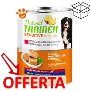 Trainer Dog Sensitive Plus Adult Medium & Maxi - Cibo Umido con Coniglio e Riso, Lattina da 400 Gr, Senza Glutine