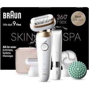 Braun Silk-épil 9 Flex SkinSpa Epilatore Elettrico Donna Con Testina Flessibile A 360° Per Una Epilazione Semplice, Wet & Dry, Pelle Liscia A Lungo, Idea Regalo, 9-481 3D Bianco/Oro