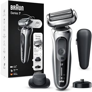 Braun Series 7, Regolabarba Uomo, Rasoio Elettrico Barba, Custodia da Viaggio, Accessori Inclusi, con Testa e Lame Flessibili, Base di Ricarica, Idea Regalo, 71-S4200cs Argento