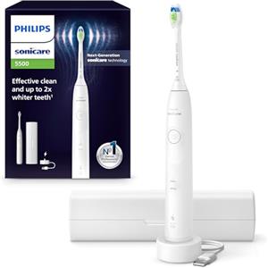 Philips Sonicare 5500, spazzolino elettrico sonico con 2 modalità, avviso di pressione, EasyStart, Smartimer e BrushPacer, bianco, modello HX7110/02