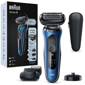 Braun Series 6 Rasoio Elettrico Barba, Regolabarba Uomo EasyClick, Base Di Ricarica, SensoFlex, Wet&Dry, Ricaricabile, Custodia da Viaggio, Rasoio A Lamina Senza Fili, 61-B4500cs Blu