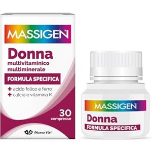 Massigen - Donna, Integratore Multivitaminico e Multiminerale, Riduce Stanchezza e Affaticamento, con Acido Folico e Ferro, 30 Compresse