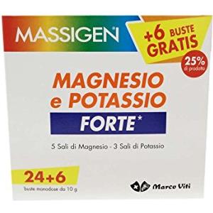 Massigen, Magnesio e Potassio Forte, Integratore 24+6 Bustine