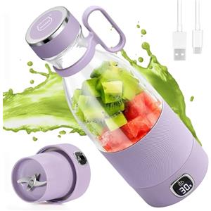 MIAOKE - Frullatore portatile a 6 lame, per succhi di frutta, frullati e frullati, mini frullatore con display a LED, ricaricabile tramite USB, batteria ricaricabile da 3000 mAh, per sport a casa,