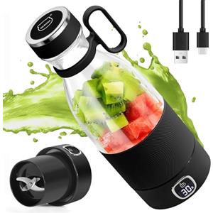 MIAOKE - Frullatore portatile a 6 lame, per succhi di frutta, frullati e frullati, mini frullatore con display a LED, ricaricabile tramite USB, batteria ricaricabile da 3000 mAh, per sport a casa,