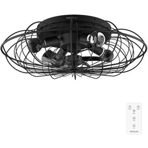 Cecotec - Ventilatori da Soffitto EnergySilence LampAero 650 Iron Design - Paralume Legno Bicolore, 20 W, Lampada Inclusa, Telecomando, Timer 8 Ore, 3 Velocità, 5 Pale, Estate/Inverno