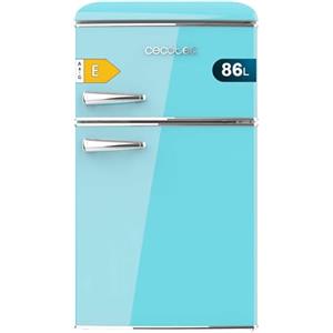 Cecotec Mini Frigorifero Retro Bolero Coolmarket 2D Origin 86 Blue E. Due Porte Blu di 89,3cm di Altezza e 48,7 di Larghezza con Capacità di 86L, Classe Energetica E, Led Interno e Maniglia Cromata