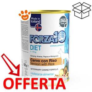 Forza10 Diet Cervo con Riso - Paté Umido per Cani Adulto, 400 g, Ipoallergenico e Monoproteico