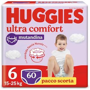 Huggies Ultra Comfort, Pannolini Taglia 6 (15-25 Kg), Mutandina traspirante, Pacco Scorta, 60 Pz