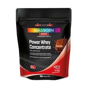 Massigen Sport Power Whey 100% Concentrate Cioccolato 420 g - Integratore Proteico Senza Glutine Ricco di Vitamine e Aminoacidi