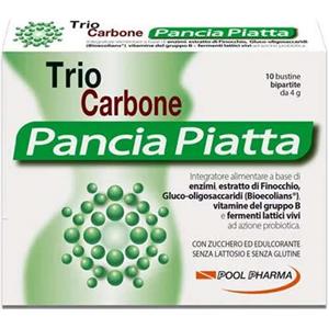 Pool Pharma Triocarbone Pancia Piatta - Integratore Digestivo con Enzimi, Carbone e Finocchio - 10 Bustine Bipartite