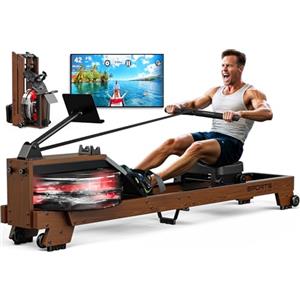 MettleMatic Vogatore pieghevole per casa, Vogatore Professionale Bluetooth ad Acqua con Supporto per Tablet, 175 kg Capacità di Carico, Altezza Massima dell'utente Fino a 200 cm, 2 Anni Garanzia