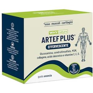 WHY NATURE ARTEF PLUS - Integratore Alimentare Ossa e Cartilagine - Con Vitamina C, Vitamina D3, Vitamina E, Acido Ialuronico - Gusto Arancia - Senza Glutine - 24 Bustine