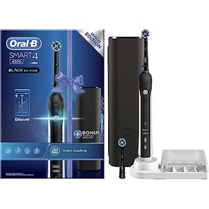 Oral-B Smart 4 4500 CrossAction Spazzolino Elettrico Ricaricabile, 1 Manico Nero Connesso, 3 Modalità Tra Cui Sbiancante e Denti Sensibili, 2 Testine, Custodia da Viaggio Premium