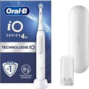 Oral-B Spazzolino Elettrico Ricaricabile iO 4N, Sensore di Pressione, Connessione Bluetooth, 4 Modalità di Spazzolamento, 1 Testina, 1 Spazzolino, 1 Custodia da Viaggio, Bianco, Idea Regalo