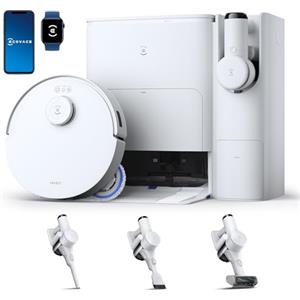 ECOVACS Robot Lavapavimenti e Aspirapolvere DEEBOT T30S COMBO con Hub di Pulizia All-in-One, Doppio Auto-svuotamento, 11000Pa, Anti-grovigli, Lavaggio Mocio ad Acqua Calda a 70°C, Sollevamento Mop 9mm