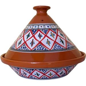 Generico La Maison Unique: Tajine Terracotta Marocchina Tunisina Diametro 32cm Pentola a Pressione Con Coperchio Piatto Etnico Marocchino Cucina Salutare - Qualità Premium - Rosso