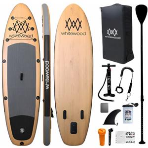 Whitewood SUP Tavola da Stand Up Paddle Surf Gonfiabile 11' / 335 cm Premium Disegno Legno con Accessori - Pagaia Regolabile, Pompa, Zaino da Viaggio iSUP, Borsa impermeabile - 180 kg, 2 o 3 Persone