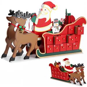 Spielwerk® Calendario dell' Avvento Riutilizzabile in Legno Babbo Natale con Slitta Decorazione Natalizia da Riempire