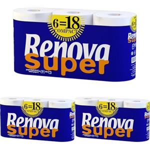 Renova 200061907 Carta Igienica Super Compatta, 6 rotoli, Bianco, 48.8 m (Confezione da 3)