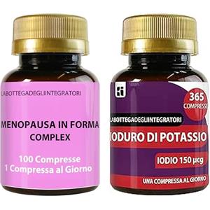 LABOTTEGADEGLIINTEGRATORI Set di Integratori Menopausa 100 Compresse e Iodio 150 mcg 365 Compresse | Kudzu e Trifoglio Rosso Ricchi in Isoflavoni| Metabolismo, Peso, Rilassamento, Vampate | Metabolismo e Tiroide