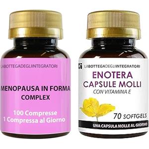 LABOTTEGADEGLIINTEGRATORI Set di Integratori Menopausa 100 Compresse e Enotera 70 Softgels | Kudzu e Trifoglio Rosso Ricchi in Isoflavoni | Metabolismo, Peso, Rilassamento, Vampate | Bellezza