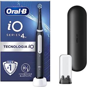 Oral-B Spazzolino Elettrico Ricaricabile iO 4N, Sensore di Pressione, Connessione Bluetooth, 4 Modalità di Spazzolamento, 1 Testina, 1 Spazzolino, 1 Custodia da Viaggio, Nero, Idea Regalo