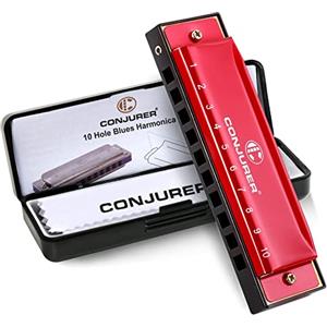 CONJURER Armonica chiave di C armonica blues 10 fori 20 toni con custodia, armonica diatonica armonica a bocca per principianti, adulti, bambini, professionisti, studenti, amici, regali.（rosso）