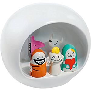 Alessi AMGI10 - Presepe di Design con Riproduzione della Grotta e Statuine in Porcellana Decorate a Mano, Bianco, 5 pezzi