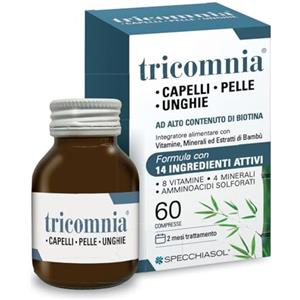 Specchiasol - TRICOMNIA Compresse - 60 Caps - Integratore Alimentare ad alto contenuto di Biotina - Per il Benessere di Capelli, Pelle e Unghie - Naturalmente privo di Lattosio