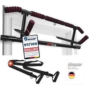 DH FitLife Barra per Trazioni da Porta in acciaio a impugnature multiple | Sbarra Trazioni senza Viti, montaggio facile e veloce | Pull Up Bar Pieghevole con elastici per trazioni alla sbarra inclusi