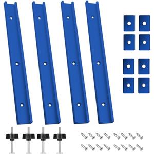 SQLJYU 4 Pezzi 400mm T-Track in Lega di Alluminio con Viti Autofilettanti, Manici M8, Dadi Scorrevoli M8/M6 T-Track per Falegnameria e Sega a Banco di Lavoro
