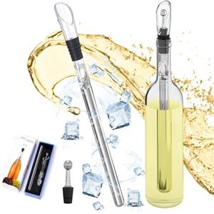 Darryy Bastoncino refrigerante,Darryy Raffredda per Bottiglie Vino, 3 in 1 Set per Aperitivo, Idee Regalo per Uomo e Donna, Decanter, Beccuccio Anti-Goccia e Asta, per Champagne e Vino