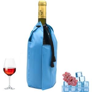 HI FINE CARE Borsa refrigerante per vino, refrigeratore per vino, refrigeratore per bottiglia di vino in gel, con custodia per congelatore, vodka, tequila, refrigeratore per refrigeratore (blu)