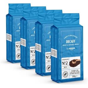 by Amazon Caffè Decaffeinato macinato, tostatura chiara, 1kg, 4 confezioni da 250g - Certificato Rainforest Alliance