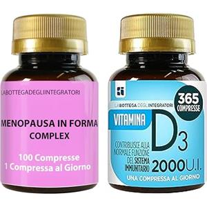 LABOTTEGADEGLIINTEGRATORI Set di Integratori Menopausa 100 Compresse e Vitamina D 365 Compresse | Kudzu e Trifoglio Rosso Ricchi in Isoflavoni | Metabolismo, Peso, Rilassamento, Vampate | Ossa e Sistema Immunitario