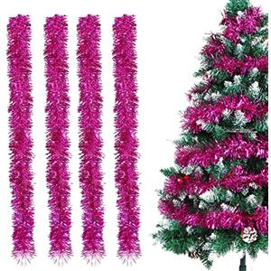 Bluelves Ghirlanda Albero di Natale, 4PCS Festoni Natalizi, 2M Festoni Albero di Natale, Ghirlanda Orpelli Natalizia, Ghirlanda Natalizia per Albero Natalizie Decorazioni Casa Interno Esterni (rosa rosso)