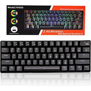 JTD Tastiera meccanica da gioco, RGB retroilluminata Wired PBT Keycap impermeabile Tipo-C Mini Compact 61 Tasti Tastiera del Computer (Black)