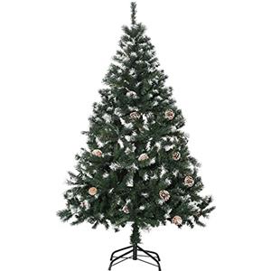 HOMCOM Albero di Natale 150cm con 676 Rami Innevati e Pigne, Albero di Natale Artificiale con Apertura Automatica e Base Pieghevole, Verde
