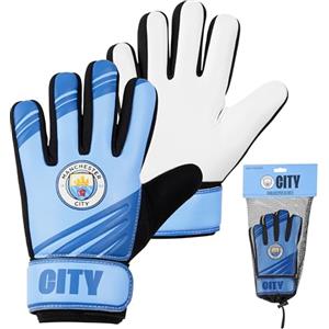 Manchester City FC Manchester City F.C. Guanti da Portiere per Bambini e Ragazzi, Guanti da Calcio Taglia 5 e 7 con Palmo in Lattice Antiscivolo (Taglia 7)