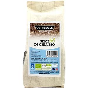 Oltresole - Semi di Chia Biologici 200 g - semi oleosi bio crudi, fonte di proteine e fibre, naturalmente senza glutine, ideali per insalate o arricchire prodotti da forno