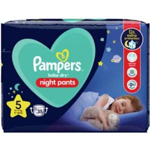 Pampers Night Pantaloni taglia 5, 35 pantaloni per pannolini, 12 kg-17 kg, pantaloni da notte Pampers Pantaloni per pannolini offrono una protezione extra per tutta la notte