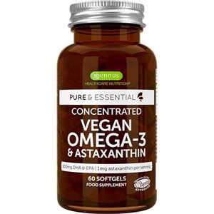 Igennus Healthcare Nutrition Omega 3 Vegan ad Alta Efficienza, Integratore Omega 3-1344mg Olio di Alghe (DHA & EPA 600 mg) e Astaxantina, 60 Capsule Softgel - Igennus